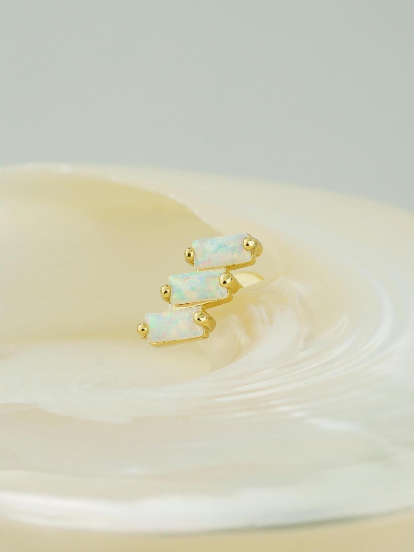 1 pc of Fire Opal Triple Baguette Flat Back Stud Earring in Gold Plated over Sterling Silver