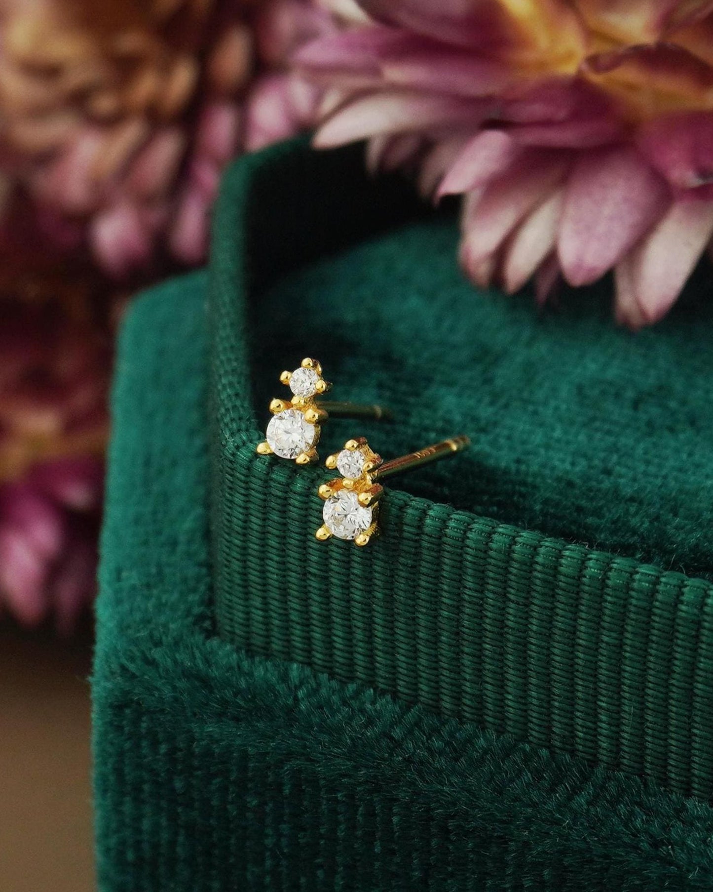 Pair of Tiny CZ Stud Earrings in Sterling Silver or 18ct Plated Gold