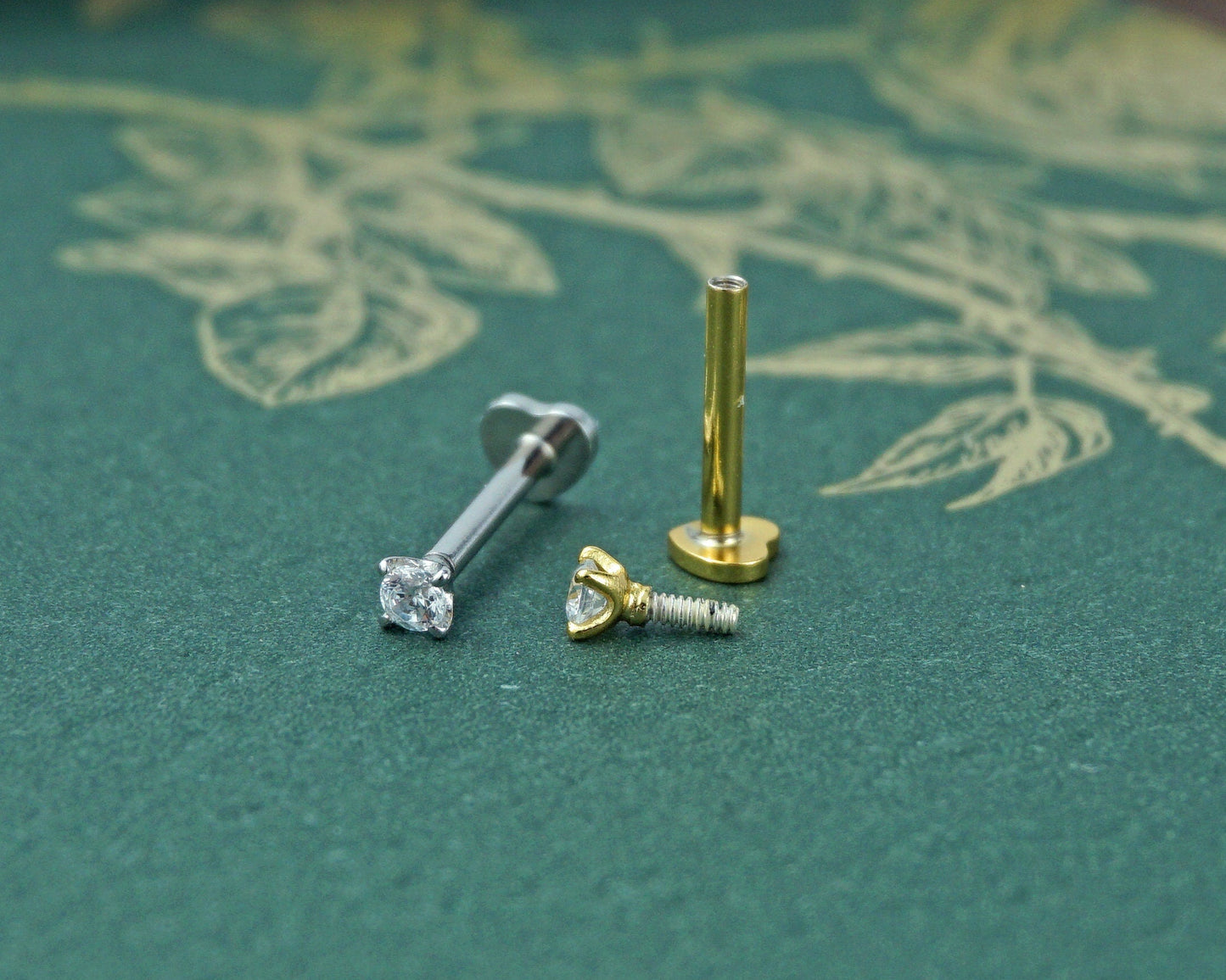 1 pc of Tiny 2mm CZ Crystal Dot Stud Earring with Heart Shape Flat Back in Sterling Silver or Plated Gold