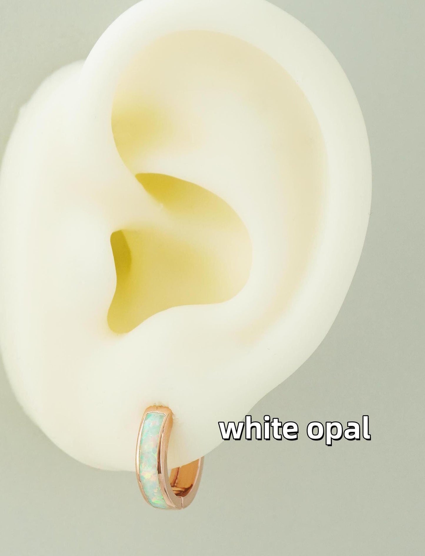 Pair of Elegant Opal Inlay Huggie Hoop Earrings in Rose Gold Plated Over Brass, Pink or White Stone