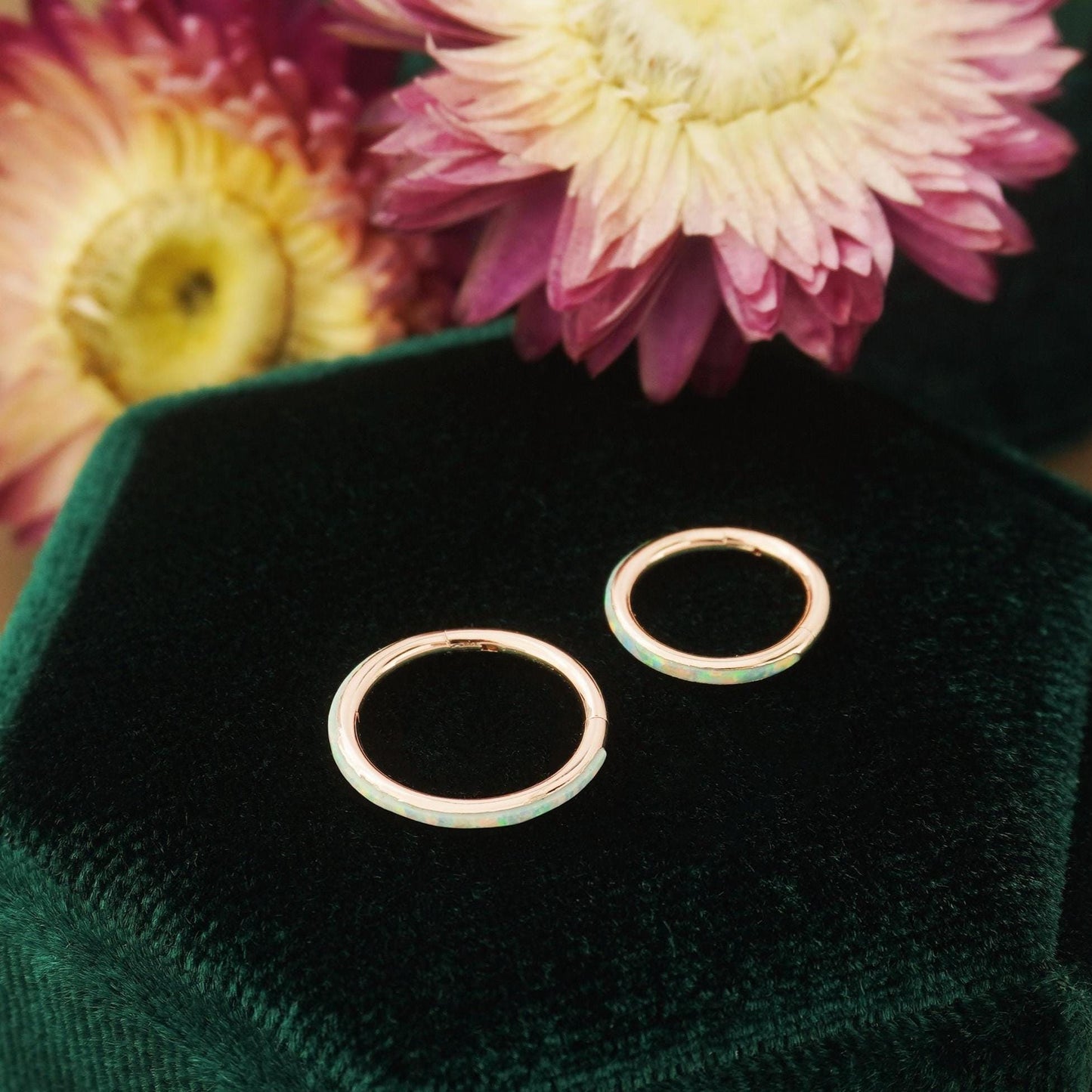 1 pc of 16G Hinged Opal Conch Ring, Stainless Steel Earring Hoop, 4 Colors, Helix Cartilage Segment Clicker, Nose Septum Piercing Jewelry