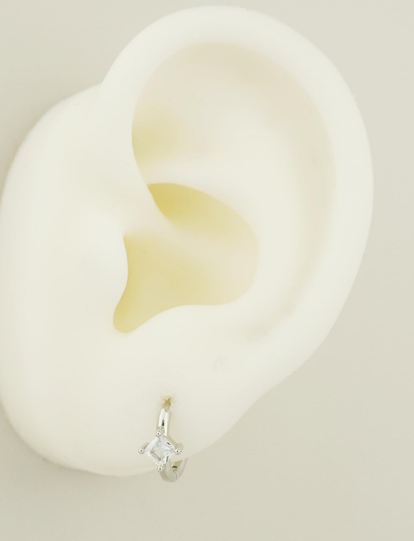 Pair of Square CZ Huggie Hoop Earrings in Gold / Palladium Plated over Brass