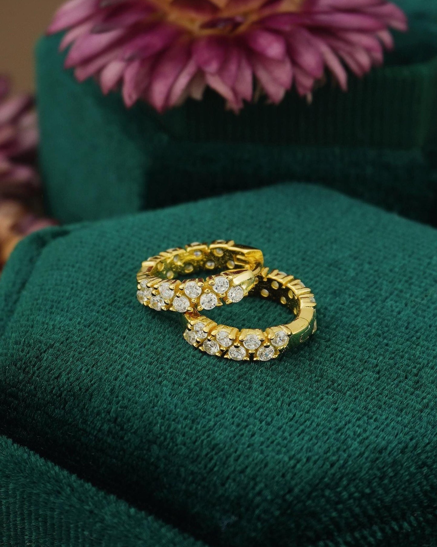 Pair of Statement CZ Huggie Hoop Earrings in Sterling Silver or 18ct Plated Gold, Elegant Sparkly Crystal Gem Ear Jewelry