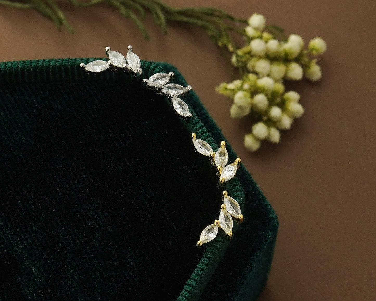 Pair of Trio Marquise CZ Cluster Stud Earrings in Sterling Silver or 18ct Plated Gold