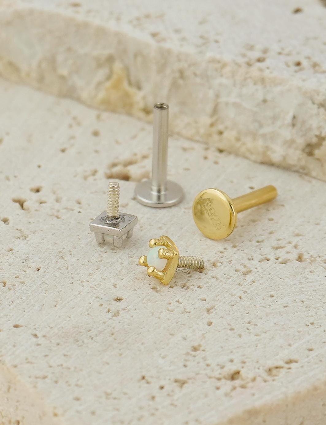Pair of VERY TINY Opal Stud Earrings in Sterling Silver or Plated Gold, Tiny Gem Delicate Stacking Jewelry