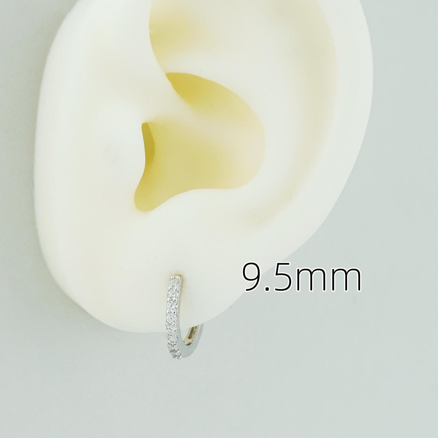 Pair of Skinny CZ Paved Huggie Hoop Earrings in 2 Sizes, Rhodium Plated over Solid Sterling Silver