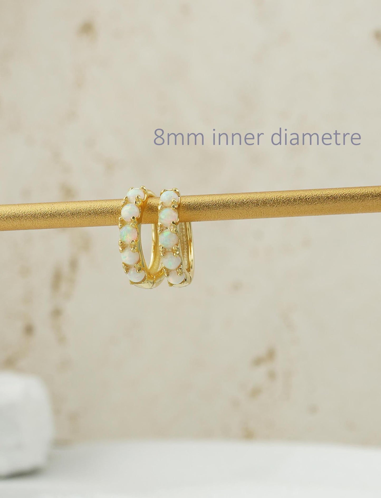 Elegant Opal Gemstone Huggie Hoop Earring in 2 Sizes, Sterling Silver Plated with 18ct Gold