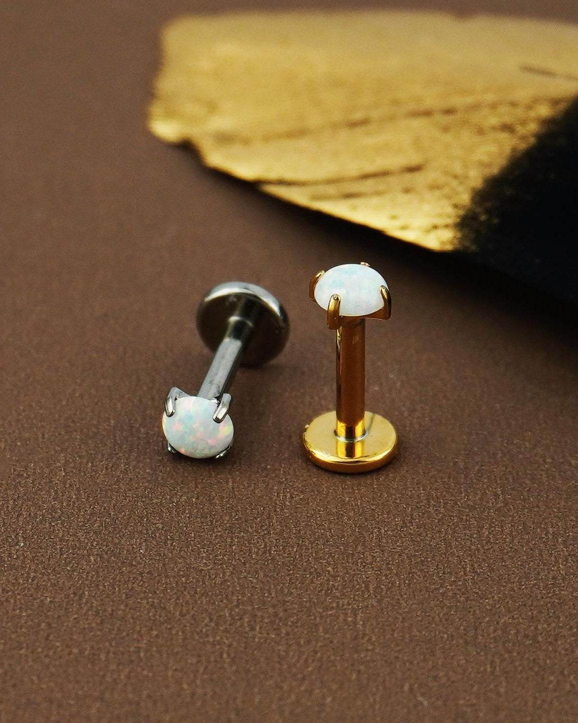 1 pc of Stainless Steel Round Opal Push Pin Stud Earring, 3/4/5mm White Gem Stone, 16G Tiny Lobe Tragus Cartilage Piercing