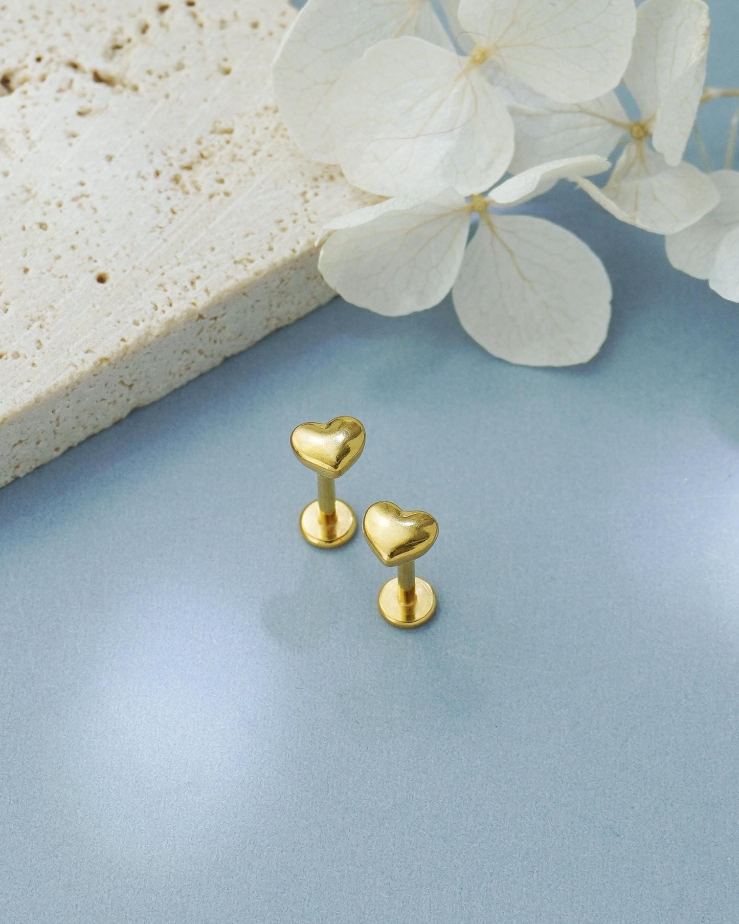 Tiny Heart Flat Screw Back Stud Earring in Stainless Steel