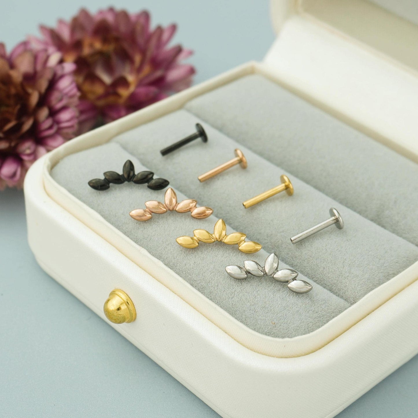 1 pc of Marquise Cluster Stainless Steel Flat Screw Back Stud Earring in Steel, Gold, Black or Rose Gold, 16 Gauge 6mm/8mm Post