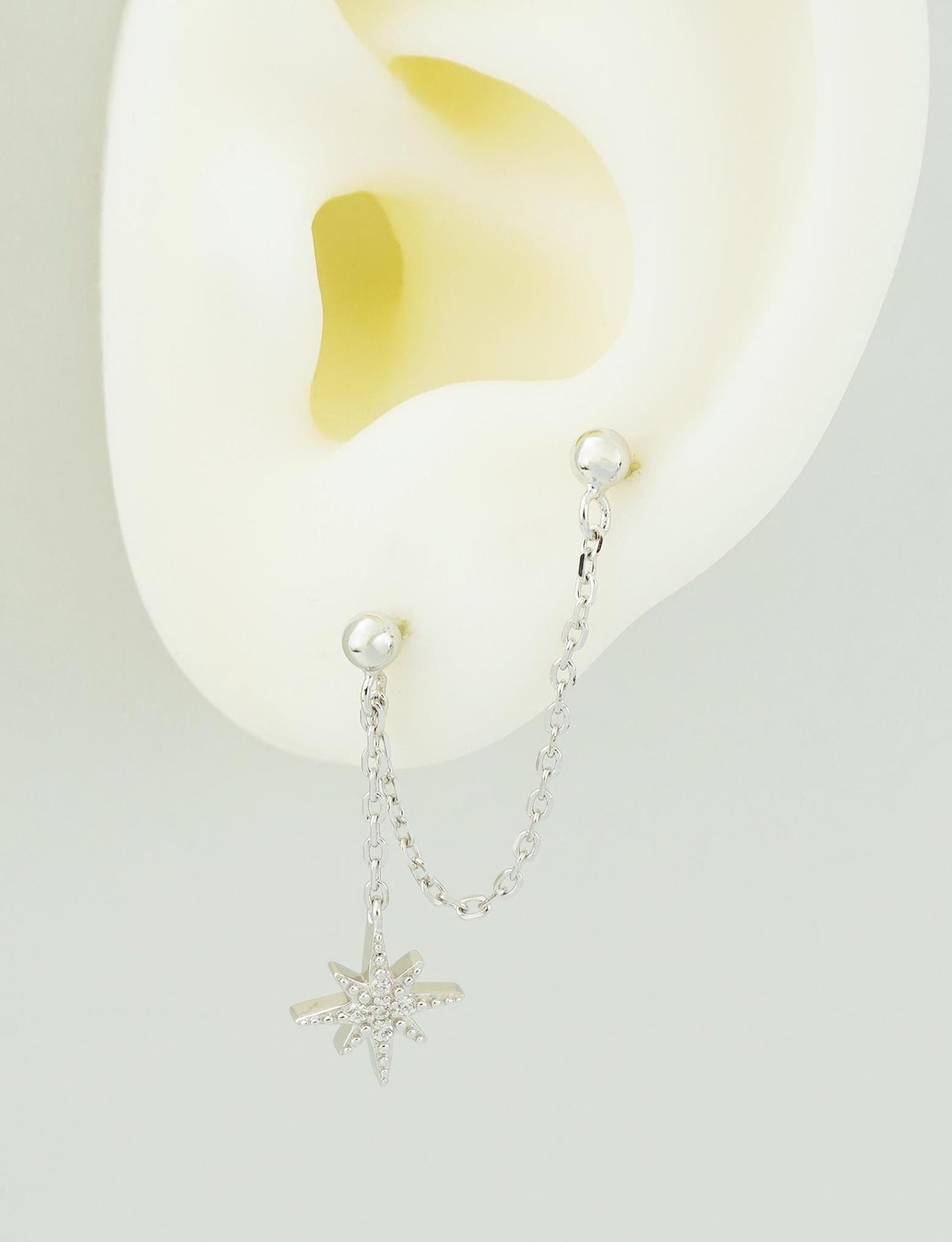 1 pc of Starburst Stud Earring in Sterling Silver or 14ct Gold Plated, Dangly Sparkly CZ Star with Drop Chain