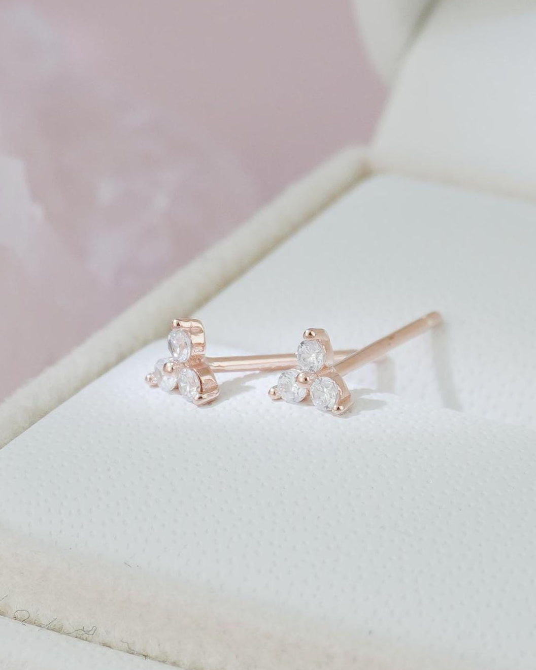 Pair of Tiny Trinity CZ Sterling Silver Stud Earrings in Rhodium, 18ct Gold or Rose Gold Plated, Trio Triangle Stacking Jewelry