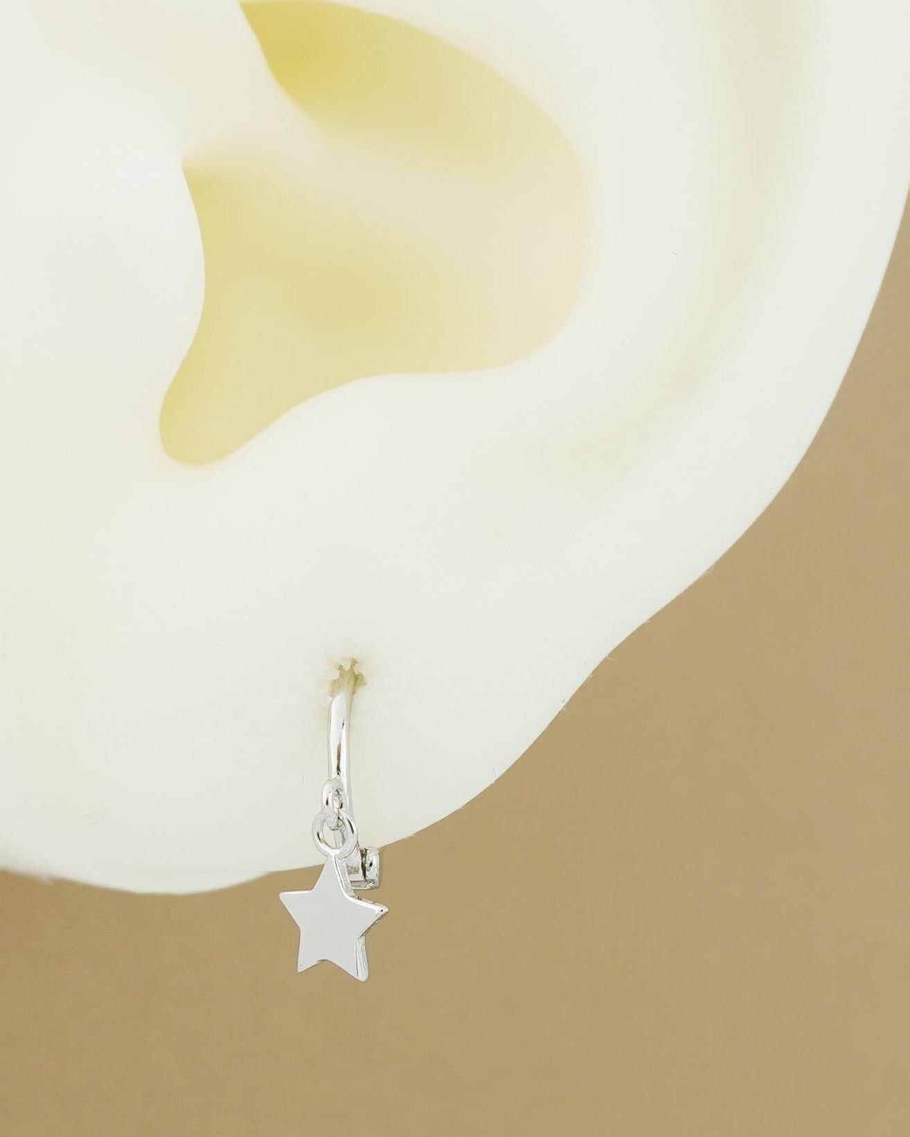 Pair of Tiny Sterling Silver Dangly Star Huggie Hoop Earrings in Rhodium, Gold or Rose Gold Plated, Dainty Stacking Jewelry