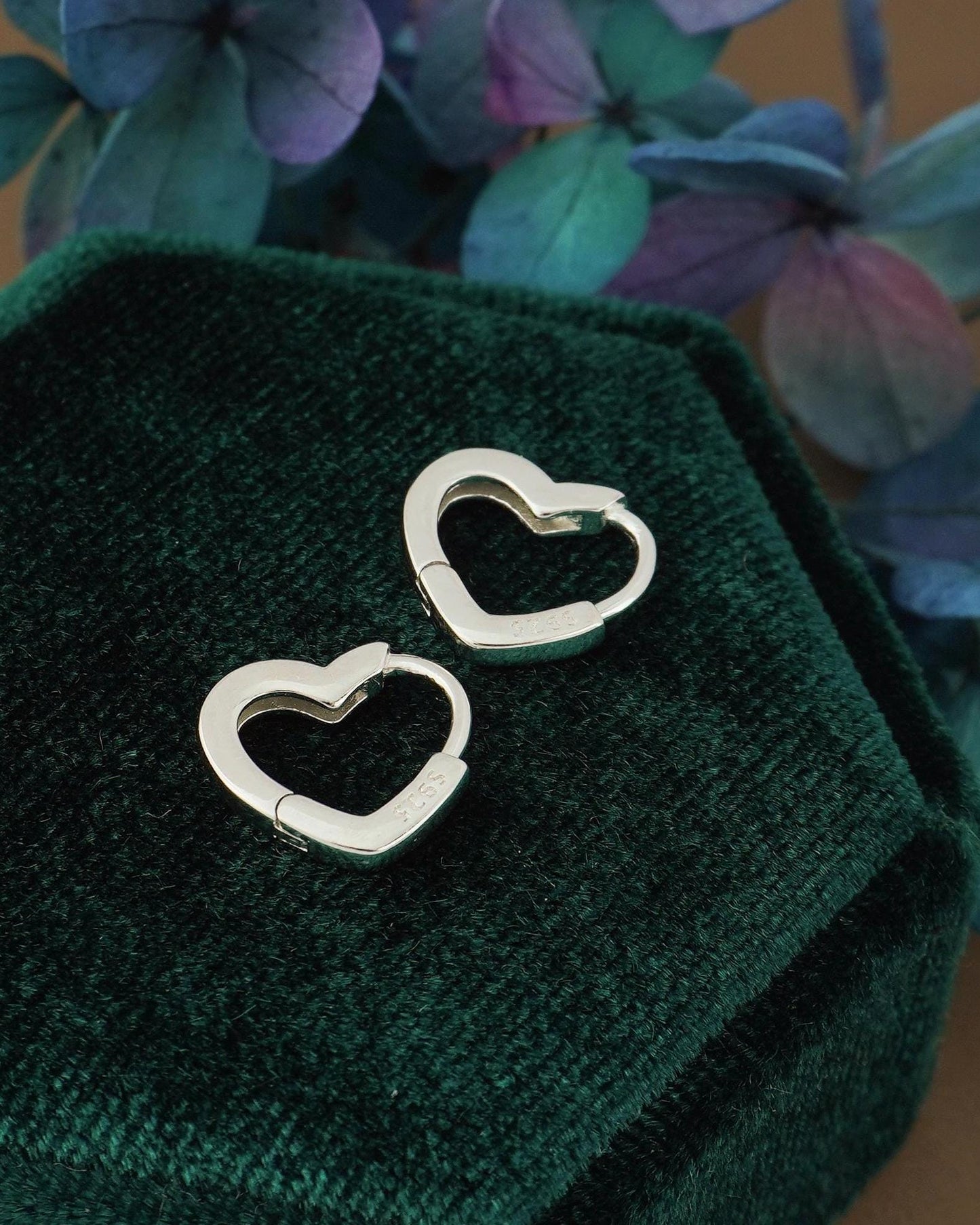 Pair of Minimal Love Heart Huggie Hoop Earrings in Sterling Silver / 18ct Plated Gold