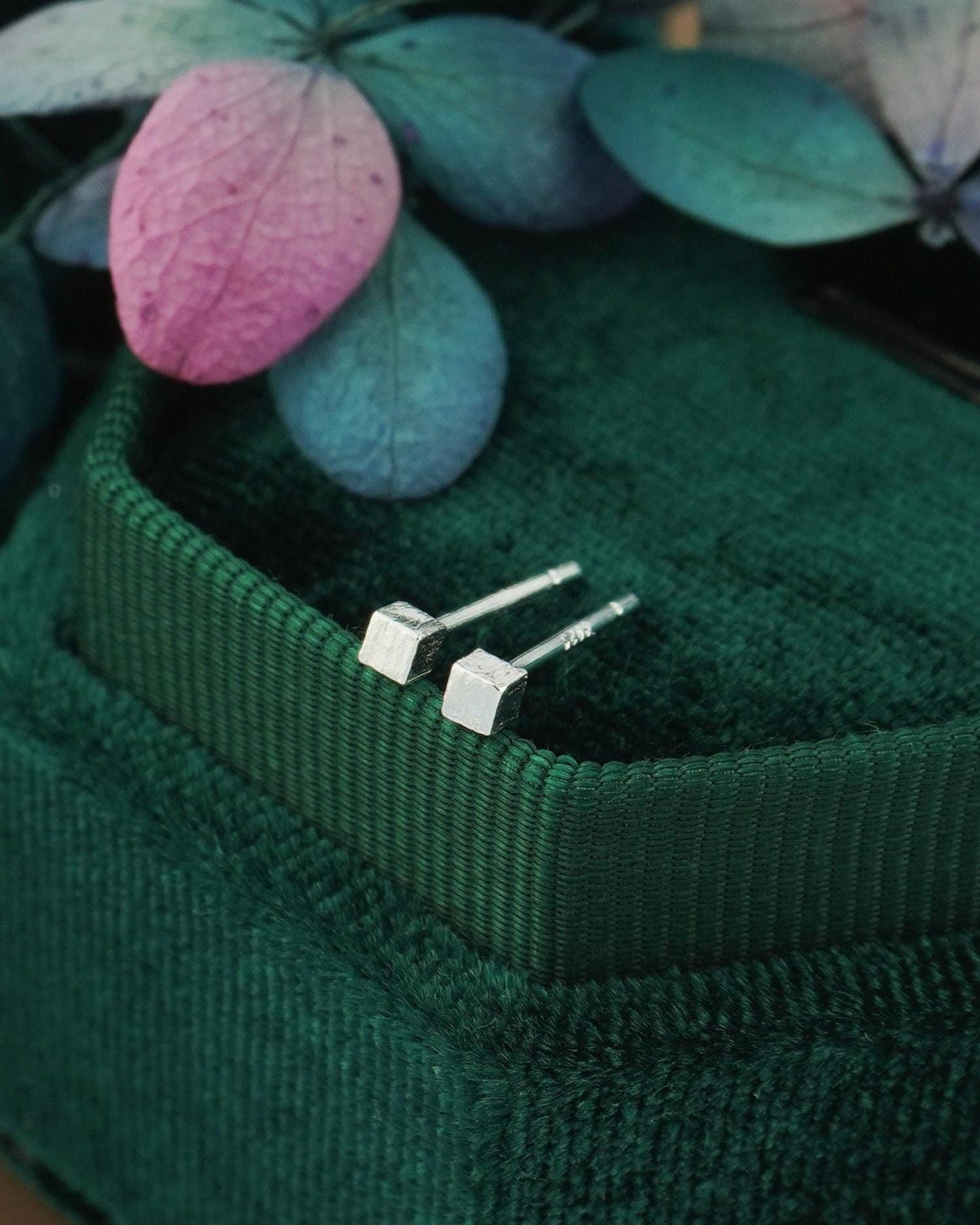 Pair of Tiny 2mm Textured Square Cube Stud Earrings in Silver, Gold or Black, Simple Minimalism Geometric Subtle Ear Stacking Jewelry