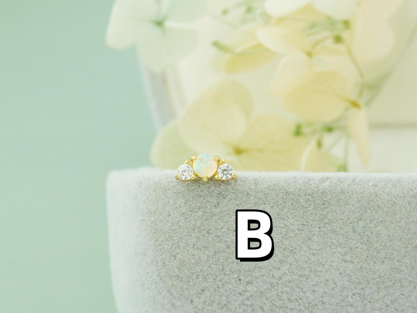 1 pc of Fire Opal Stud Earring in Gold Plated over Sterling Silver, Tiny Gem Delicate Earlobe Cartilage Tragus Piercing Jewelry