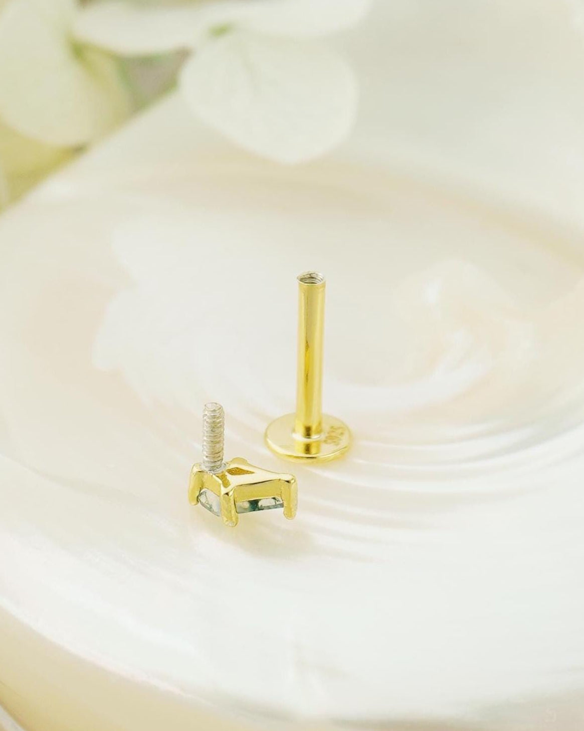 1 pc of VERY TINY Natural Green Moss Agate Flat Back Stud Earring in Sterling Silver or Plated Gold, Marquise/Kite Shape