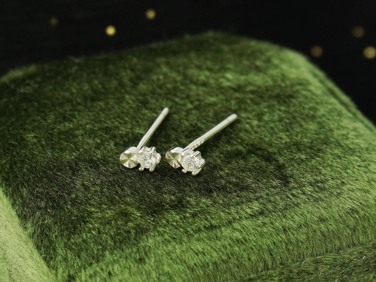 Pair of Tiny CZ Stud Earrings in Sterling Silver or 18ct Plated Gold