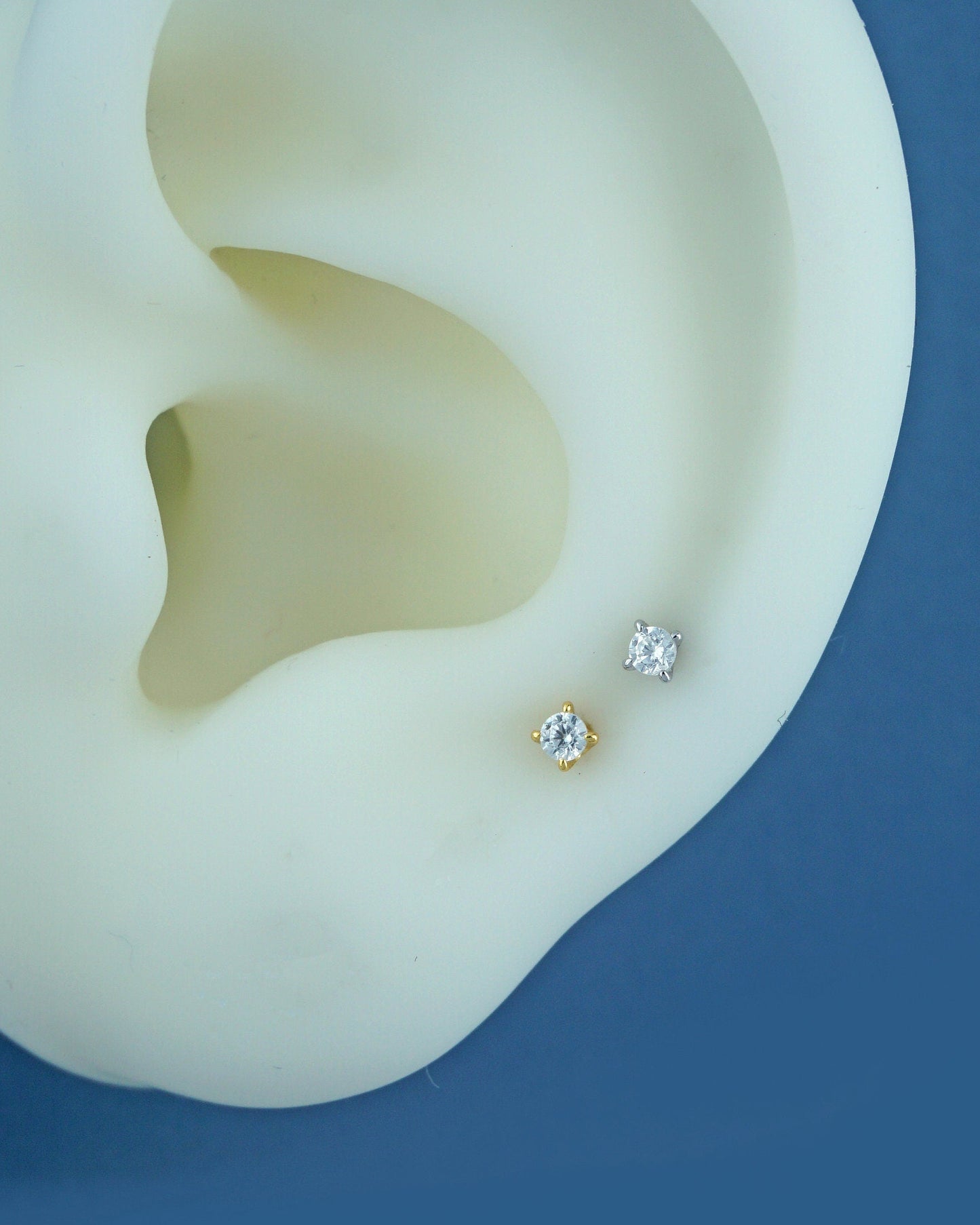 1 pc of Tiny 2mm CZ Crystal Dot Stud Earring with Heart Shape Flat Back in Sterling Silver or Plated Gold