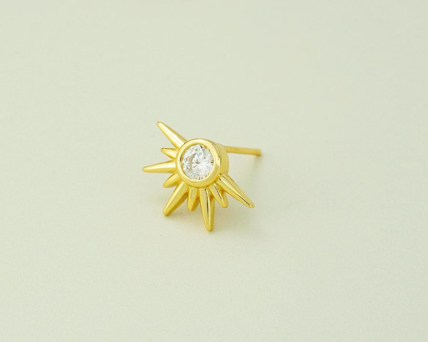 CZ Sunshine Stud Earring, 18ct Gold Plated over Sterling Silver, Celestial Sunburst Jewelry
