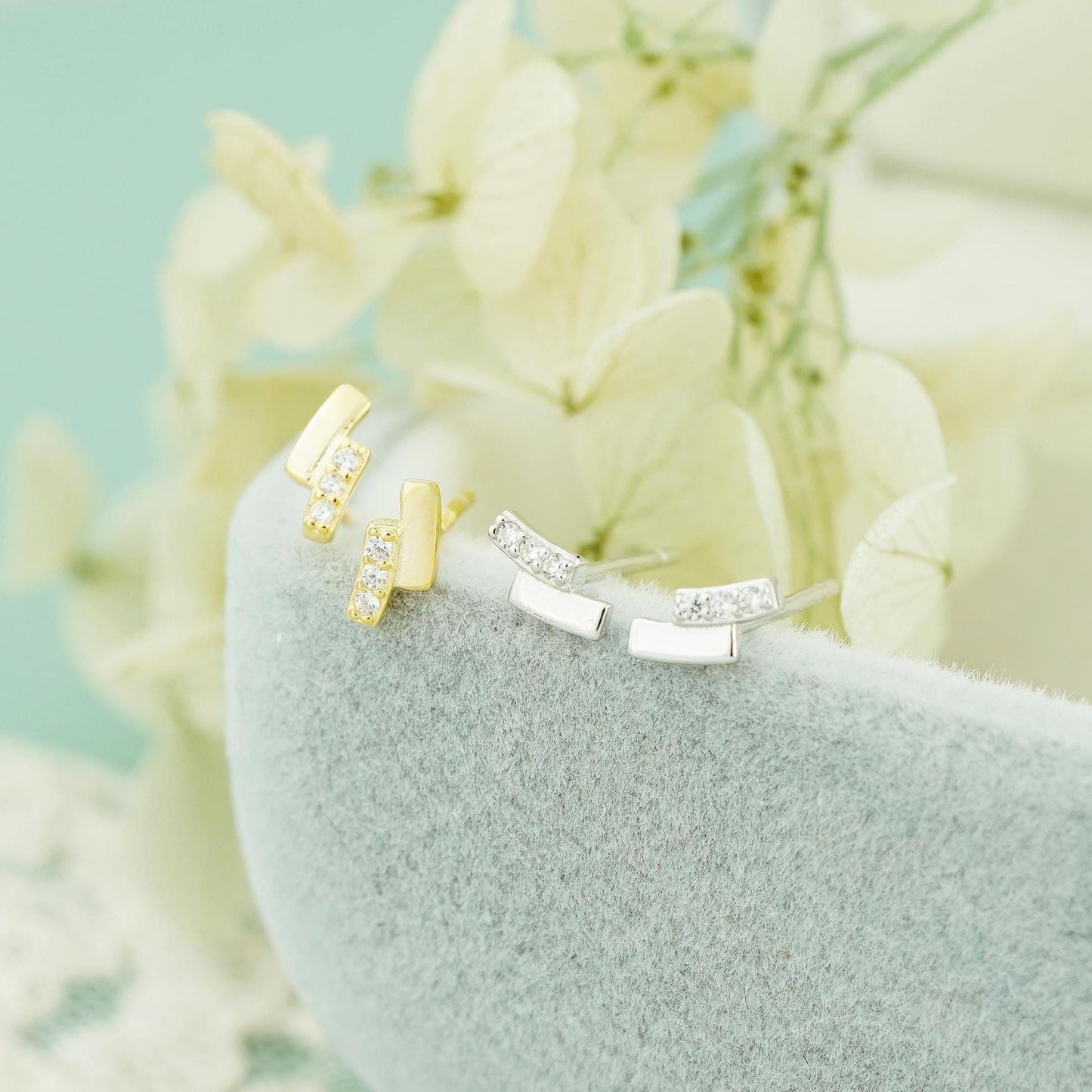 Pair of Tiny CZ Sterling Silver Stud Earrings in Rhodium or 18ct Gold Plated