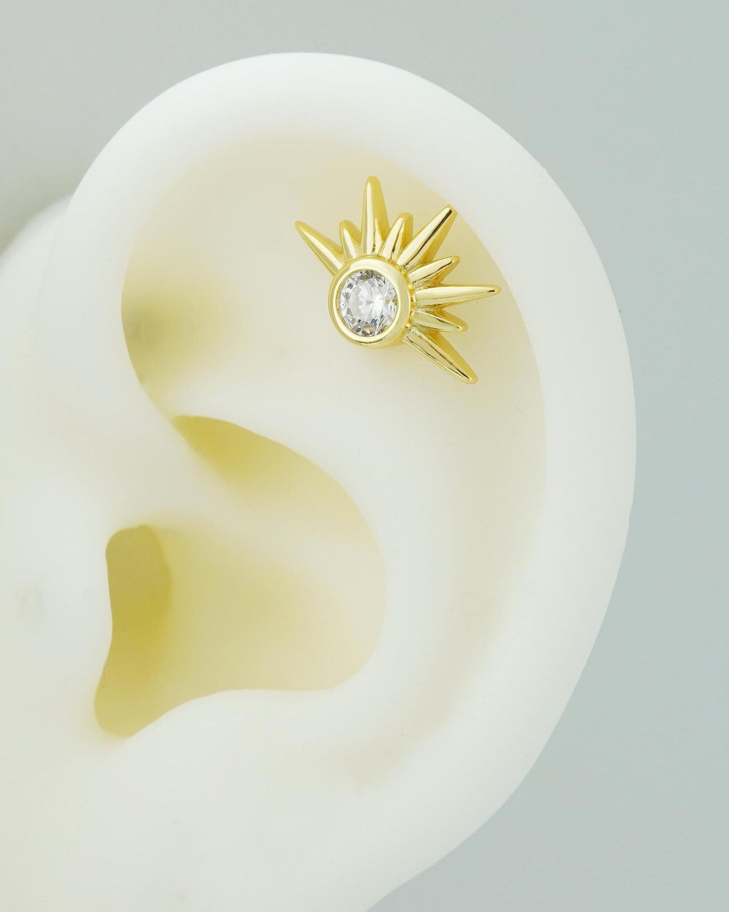 CZ Sunshine Stud Earring, 18ct Gold Plated over Sterling Silver, Celestial Sunburst Jewelry