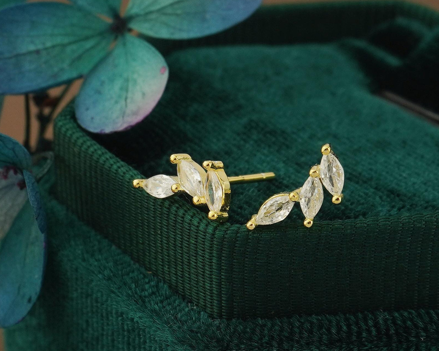 Pair of Trio Marquise CZ Cluster Stud Earrings in Sterling Silver or 18ct Plated Gold