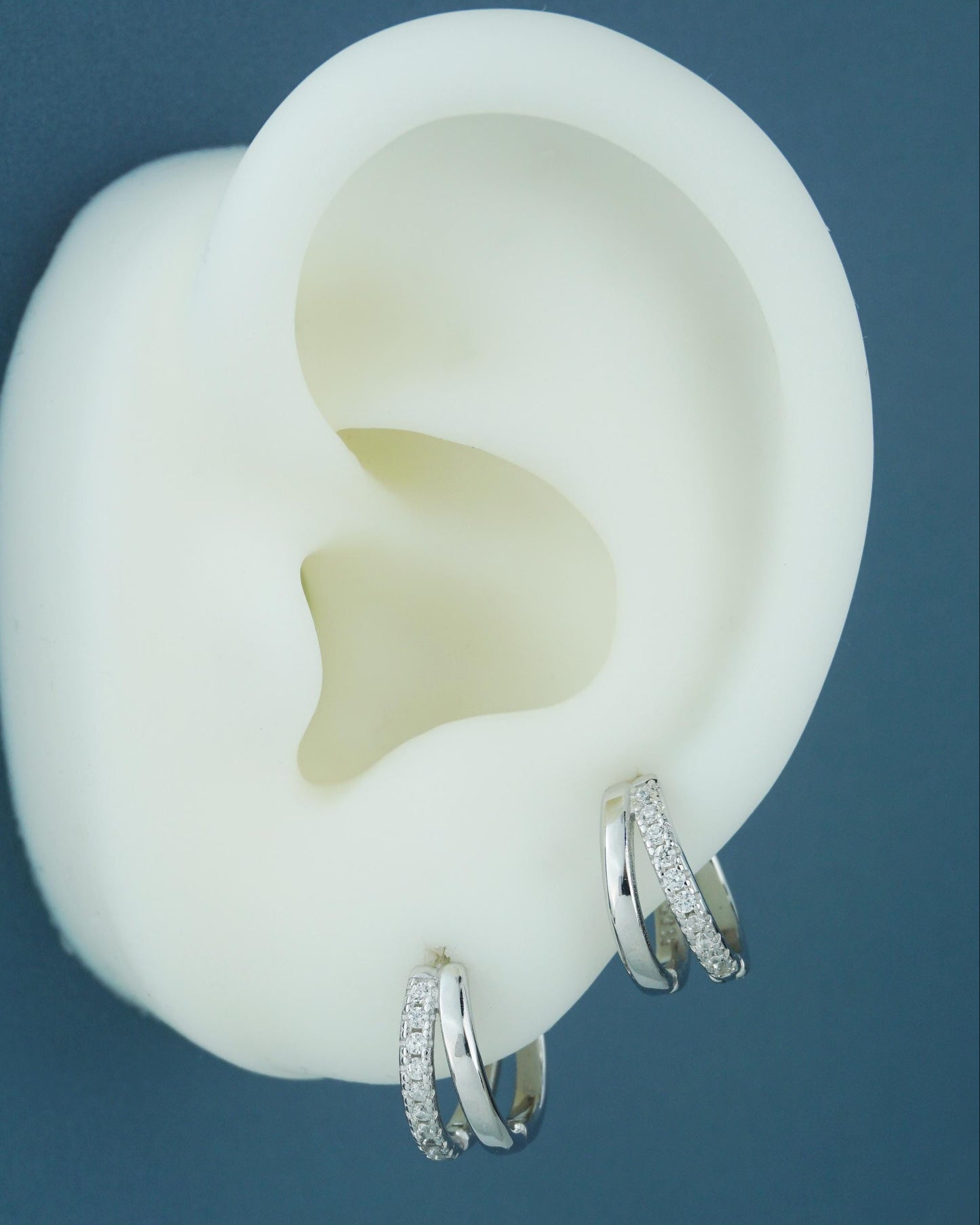 Pair of Duo Asymmetric Ring Huggie Hoop Earrings in S925 Sterling Silver or 18ct Plated Gold