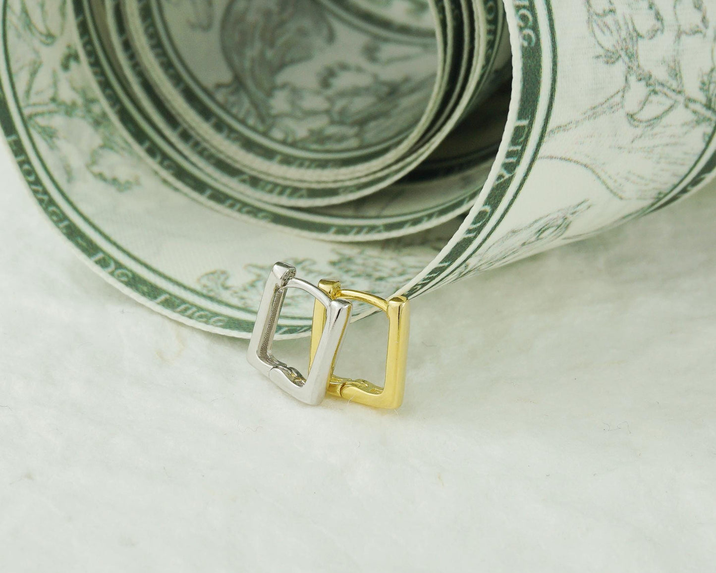 Pair of Tiny Snug Fit Minimal Square Link Huggie Hoops in 925 Sterling Silver or Plated Gold