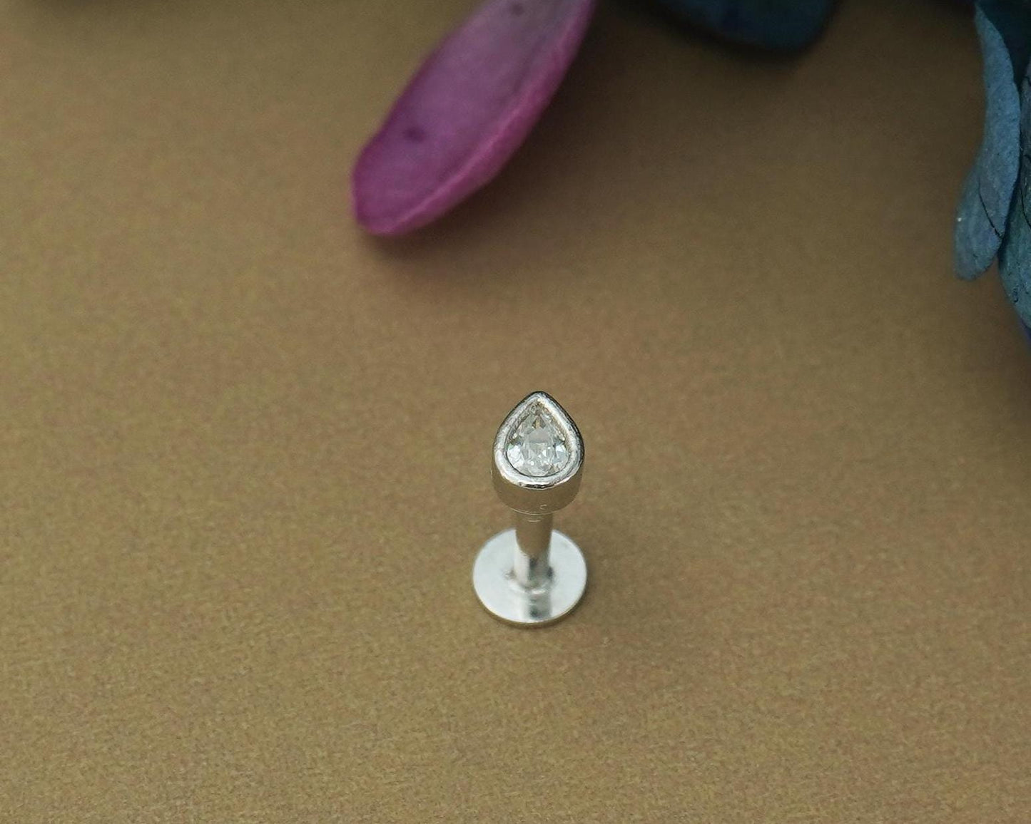 1 pc of Tiny Teardrop Bezel CZ Sterling Silver Stud Earring in Rhodium or 18ct Gold Plated, 16 Gauge 6mm or 8mm Post