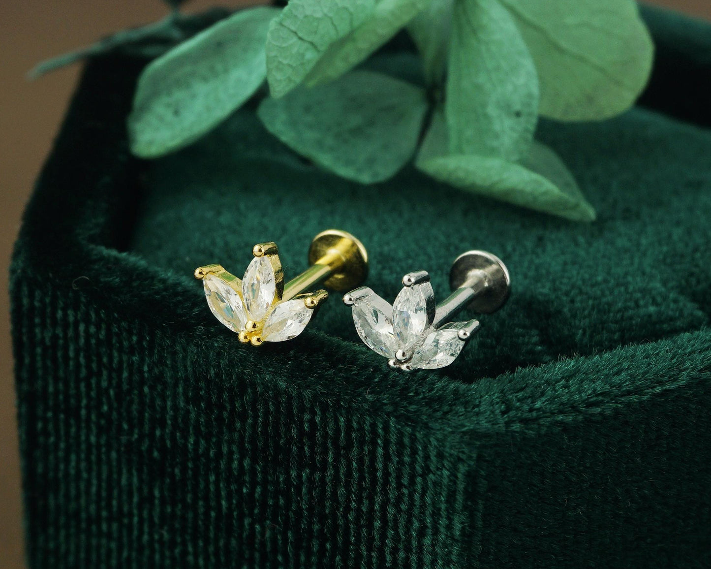 1 pc of Triple Marquise Clear CZ Stud Earring in Sterling Silver or Plated Gold, Trio Gem Stacking Ear Lobe Piercing Jewelry