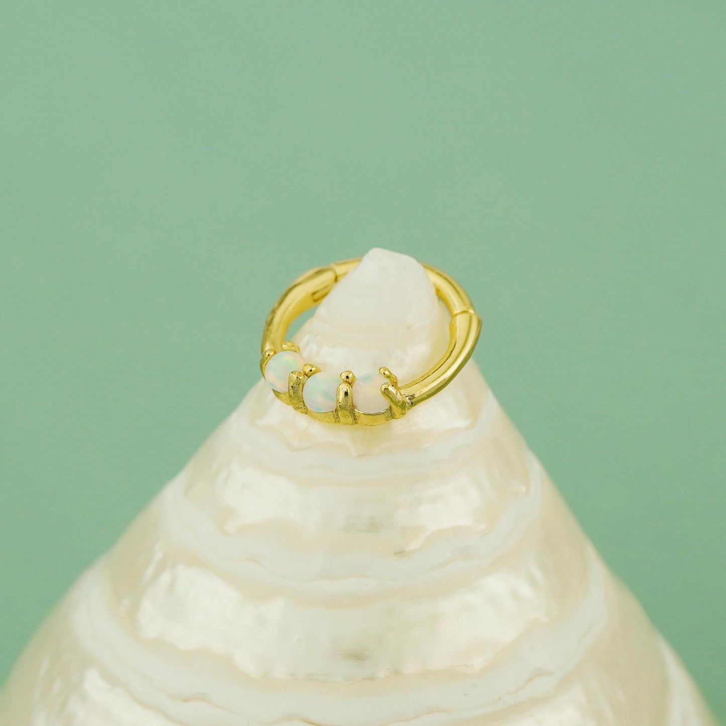 1 pc of 16G Hinged Fire Opal Daith Earring Hoop in 18ct Gold Plated over Sterling Silver, Helix Cartilage Clicker