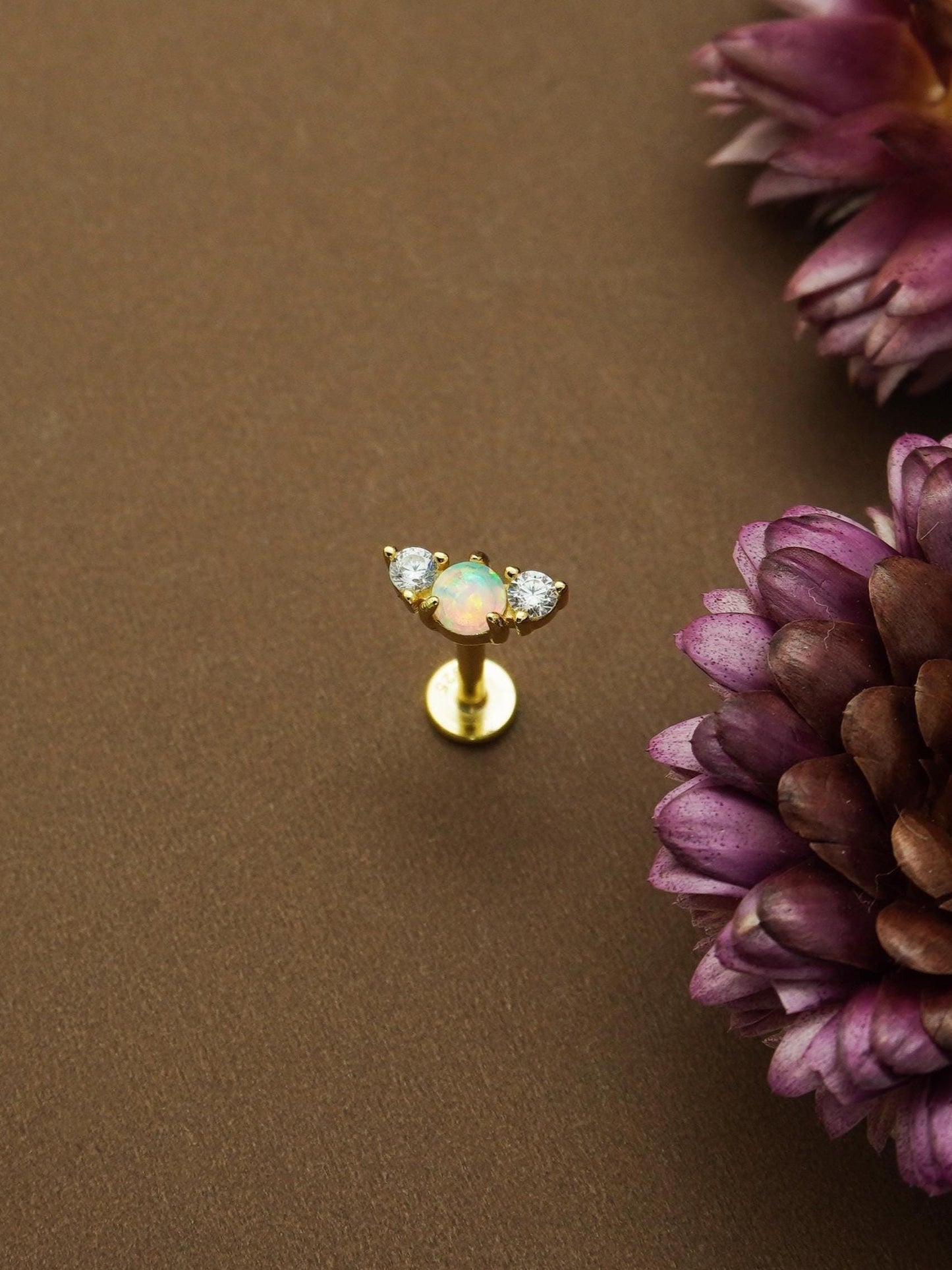 1 pc of Fire Opal Stud Earring in Gold Plated over Sterling Silver, Tiny Gem Delicate Earlobe Cartilage Tragus Piercing Jewelry