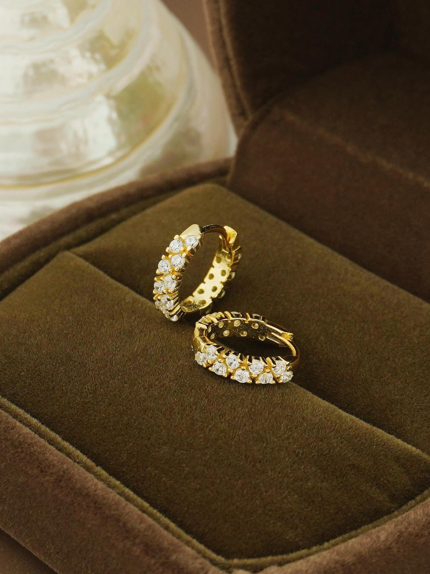 Pair of Statement CZ Huggie Hoop Earrings in Sterling Silver or 18ct Plated Gold, Elegant Sparkly Crystal Gem Ear Jewelry