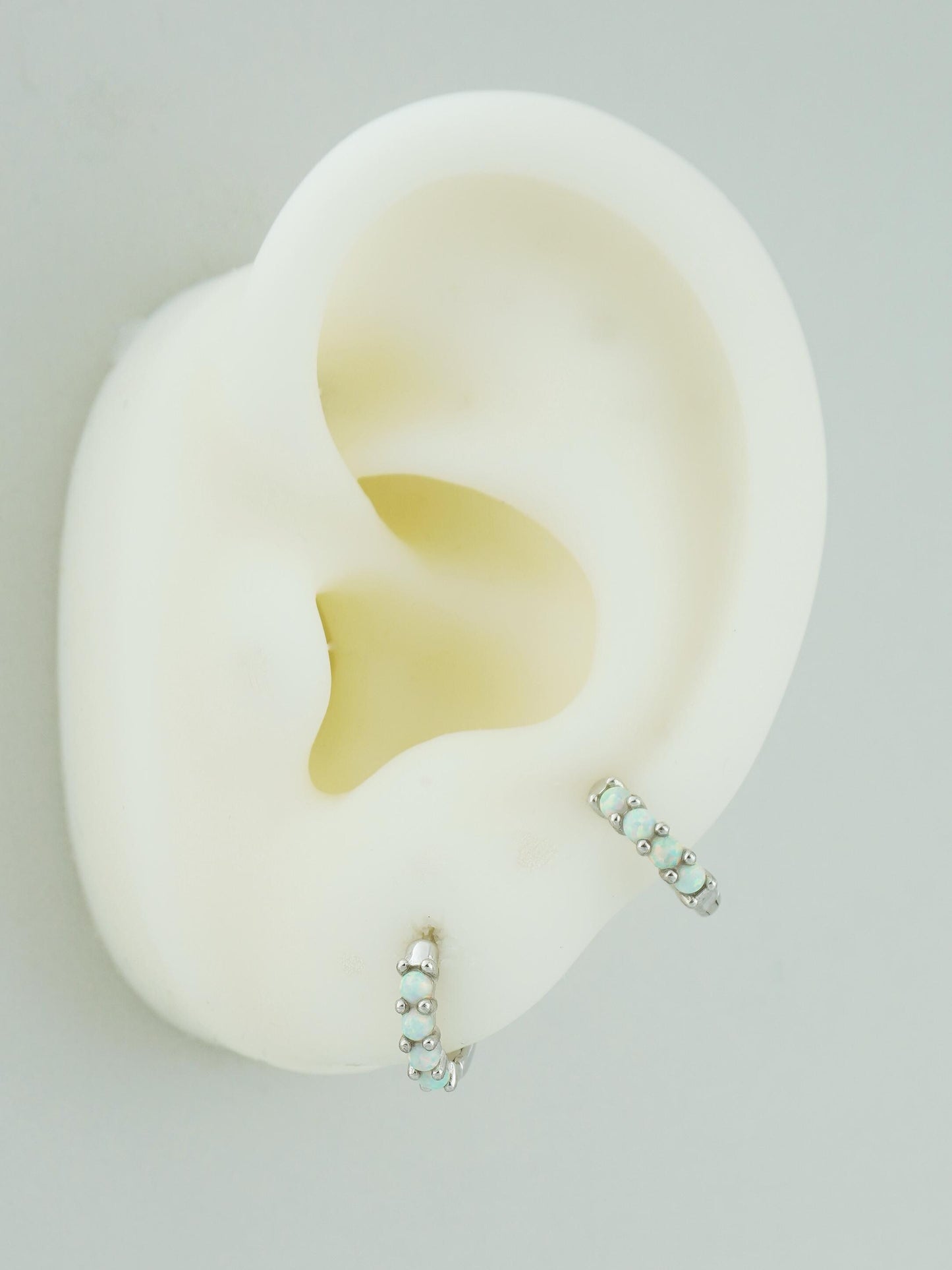 Pair of Elegant Opal Gemstone Huggie Hoop Earrings in Sterling Silver, 18ct Gold or Rose Gold