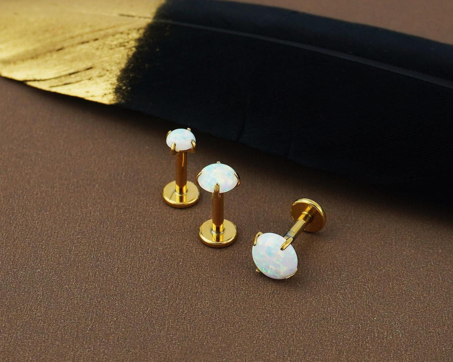 1 pc of Stainless Steel Round Opal Push Pin Stud Earring, 3/4/5mm White Gem Stone, 16G Tiny Lobe Tragus Cartilage Piercing