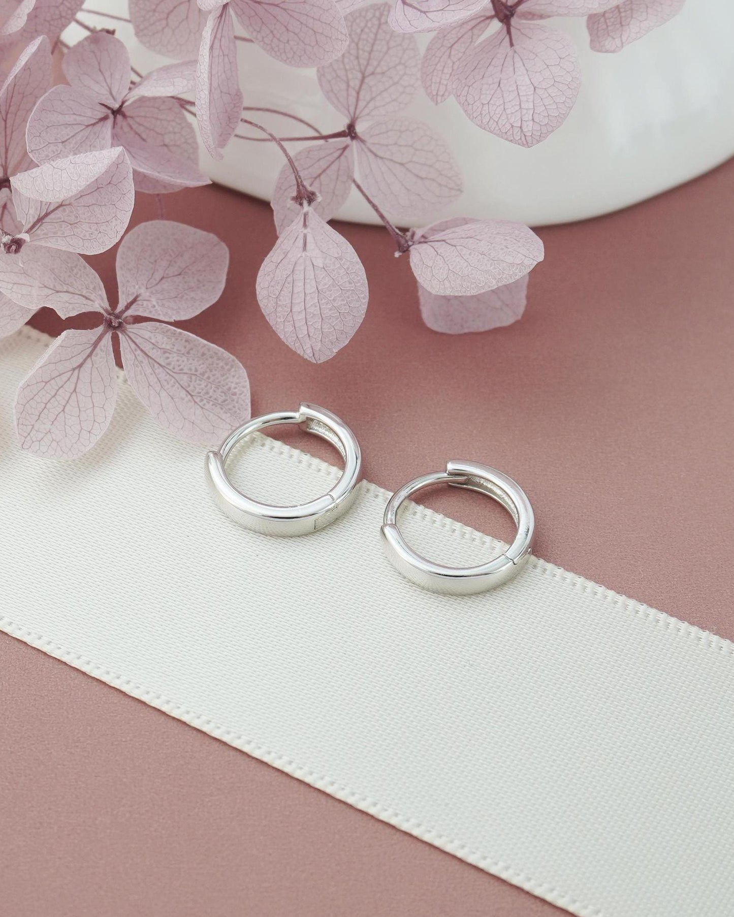 Pair of Round Edged Huggie Hoop Earrings in Sterling Silver or 18ct Gold Plated