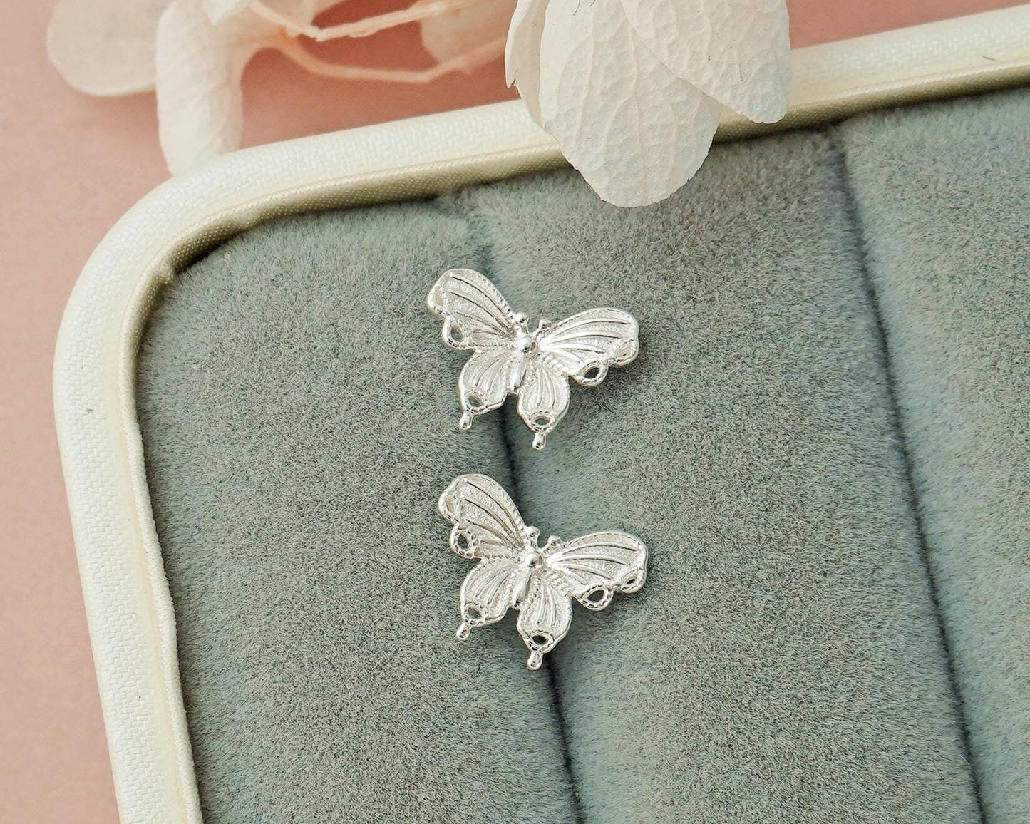 Pair of Tiny Butterfly Stud Earrings in Sterling Silver, Nature Inspired Whimsical Jewelry