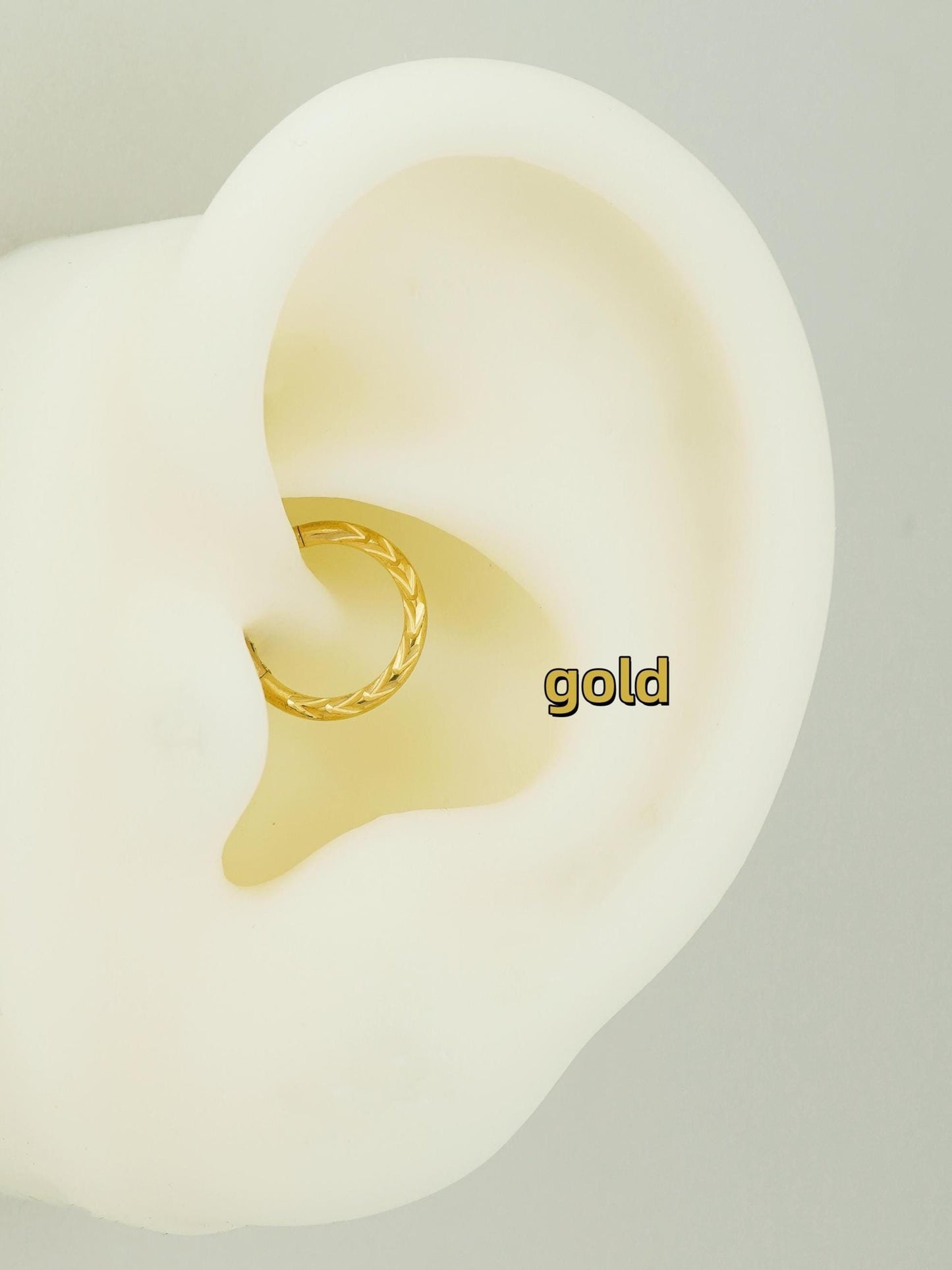 1 pc of 16G Hinged Stainless Steel Wheat Daith Earring Hoop, 4 Finishes, Arrow Helix Cartilage Clicker, Front-Facing Chevron Cut Septum Nose Ring