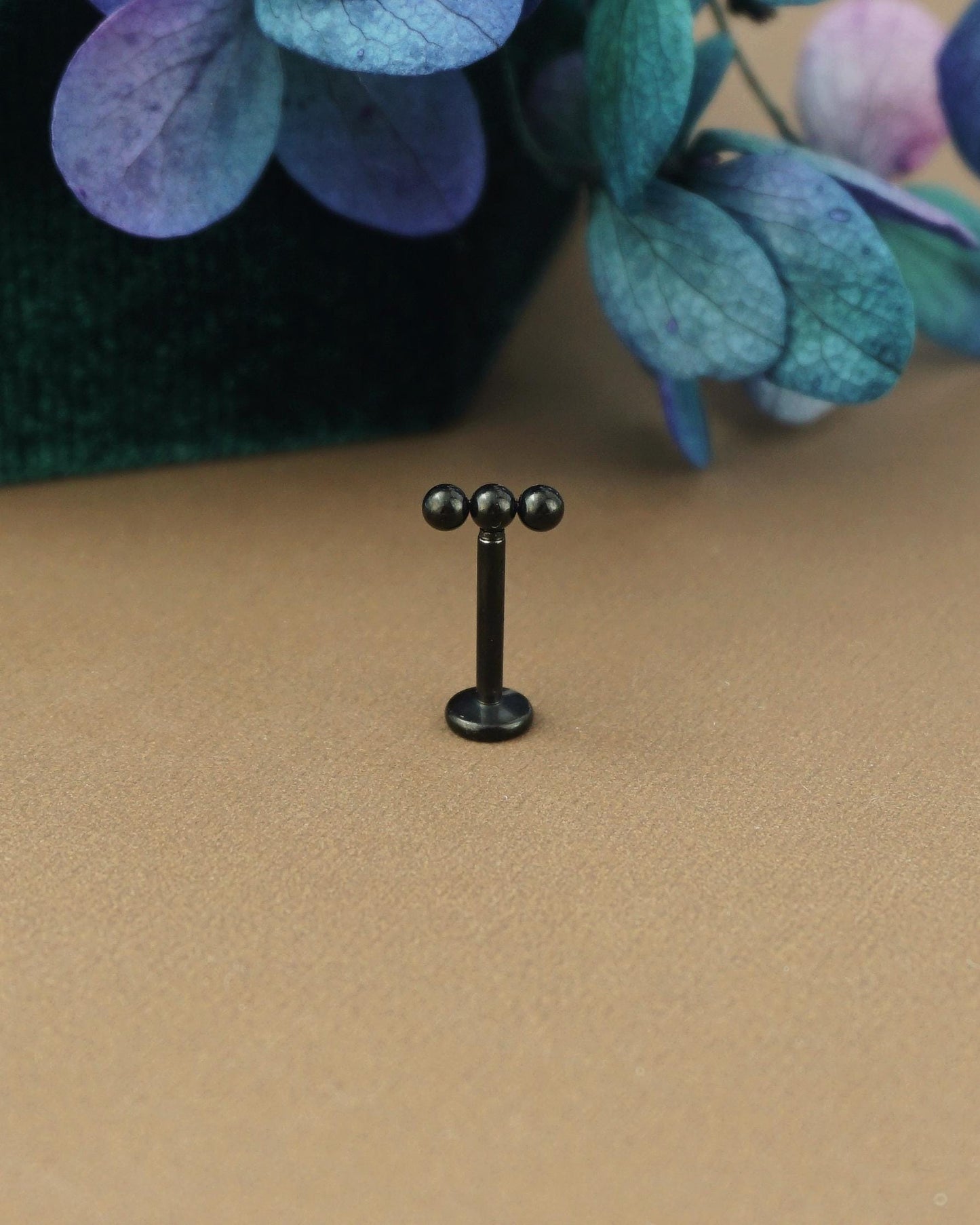 1 pc of Triple Ball Stainless Steel Push Pin Flat Back Stud Earring in Steel, Golden or Black Finish