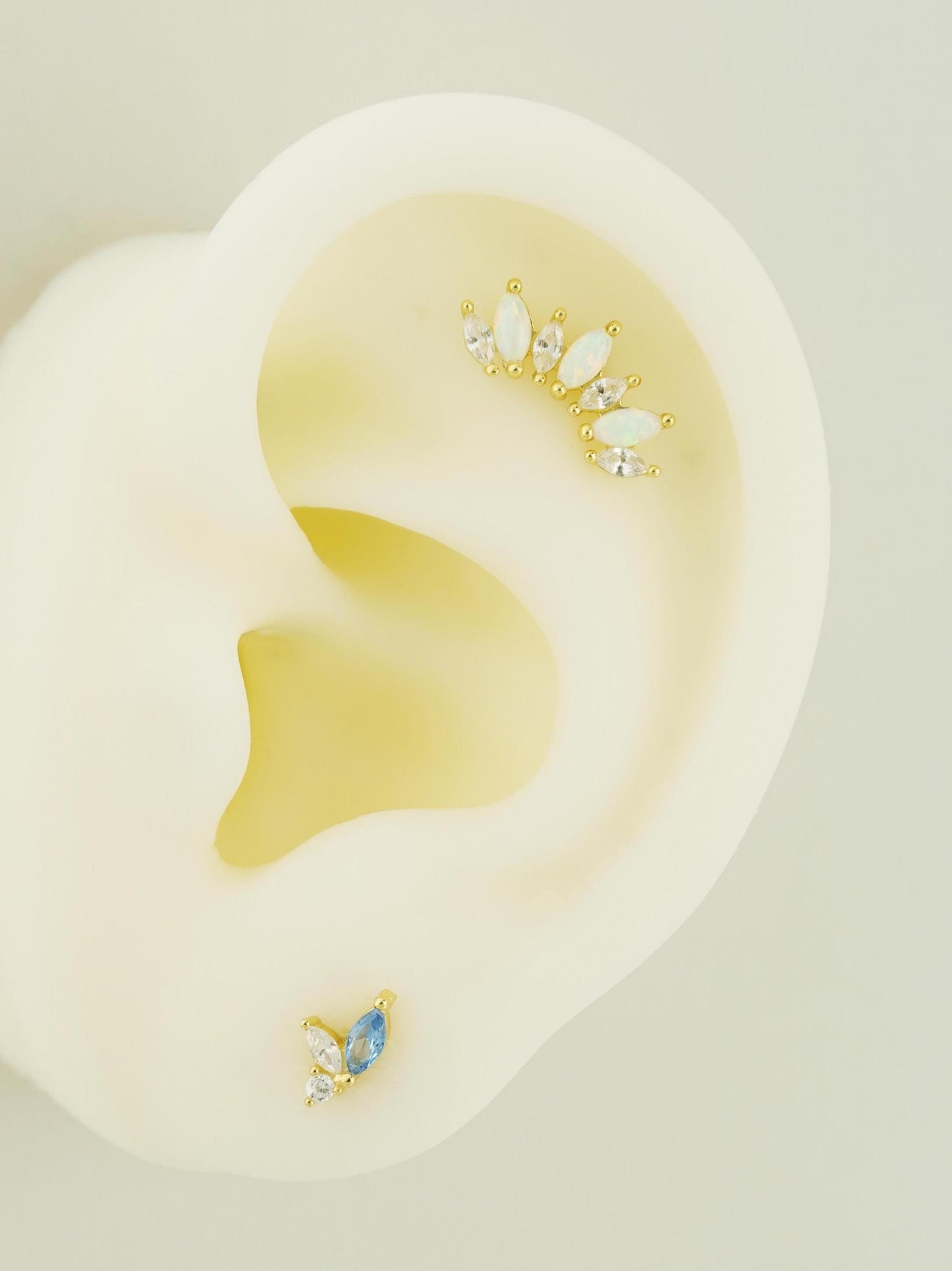 1 pc of Marquise Opal / Blue CZ Stud Earring in 18k Gold Plated over Sterling Silver, 16G Lobe Tragus Cartilage Piercing Jewelry