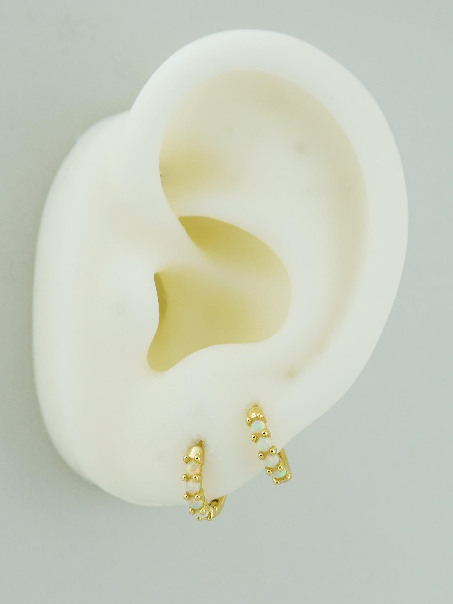 Pair of Elegant Opal Gemstone Huggie Hoop Earrings in Sterling Silver, 18ct Gold or Rose Gold