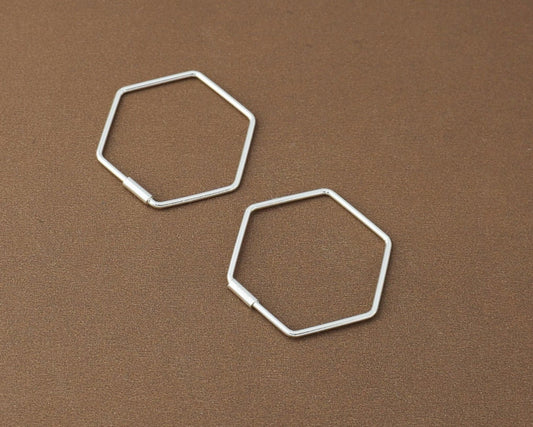 Pair of Hexagon Hoop Earrings in Sterling Silver, Minimal Lightweight Geometric Hexagonal Jewelry
