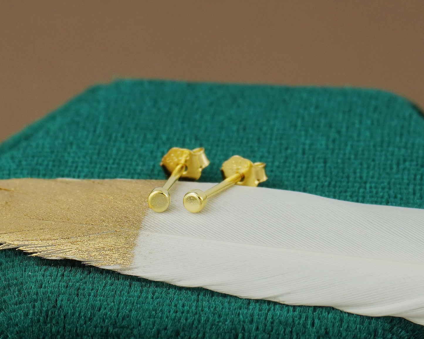 Pair of Tiny 2mm Round Disc Stud Earrings in Sterling Silver or 18ct Gold Plated