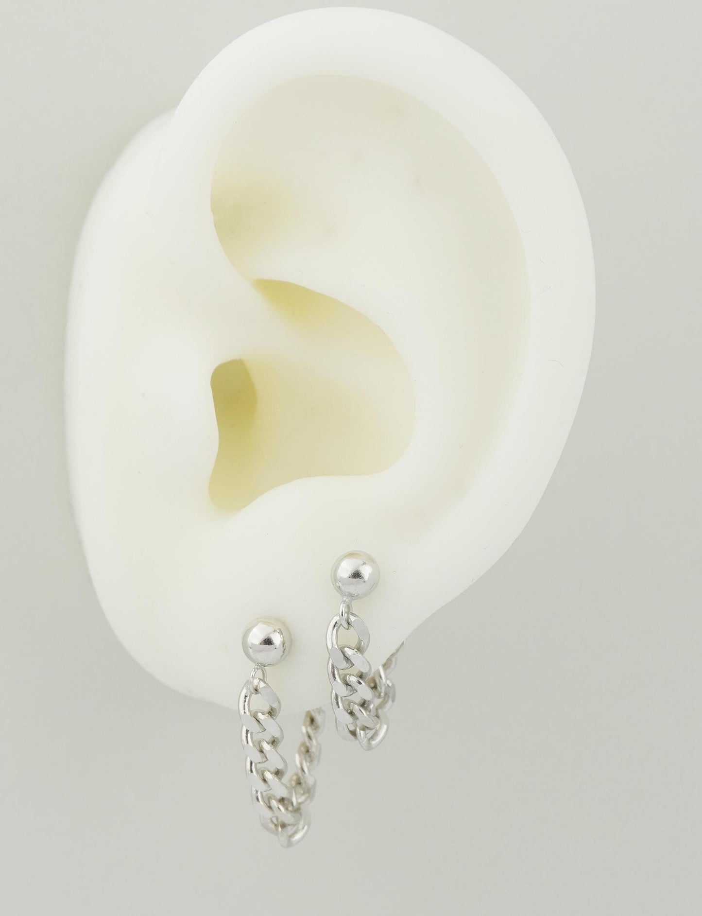1 pc of Sterling Silver Chunky Bold Curb Chain Stud Earring, Front & Back Minimal Ear Jacket, Cuban Drop Tassel Lobe Piercing, Available in 3cm and 4cm