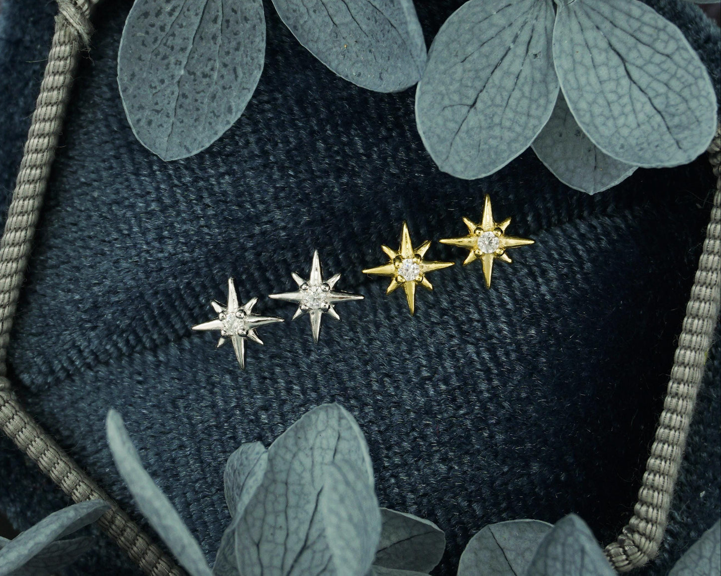 Pair of Starburst Stud Earrings in Sterling Silver or 18ct Plated Gold with CZ Crystal