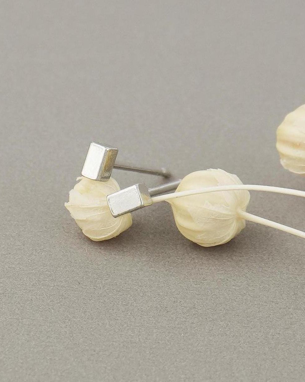 Pair of Tiny 2x3mm Short Bar Cuboid Stud Earrings in Sterling Silver or 14ct Gold Plated, Geometric Rectangular Prism Ear Piercing