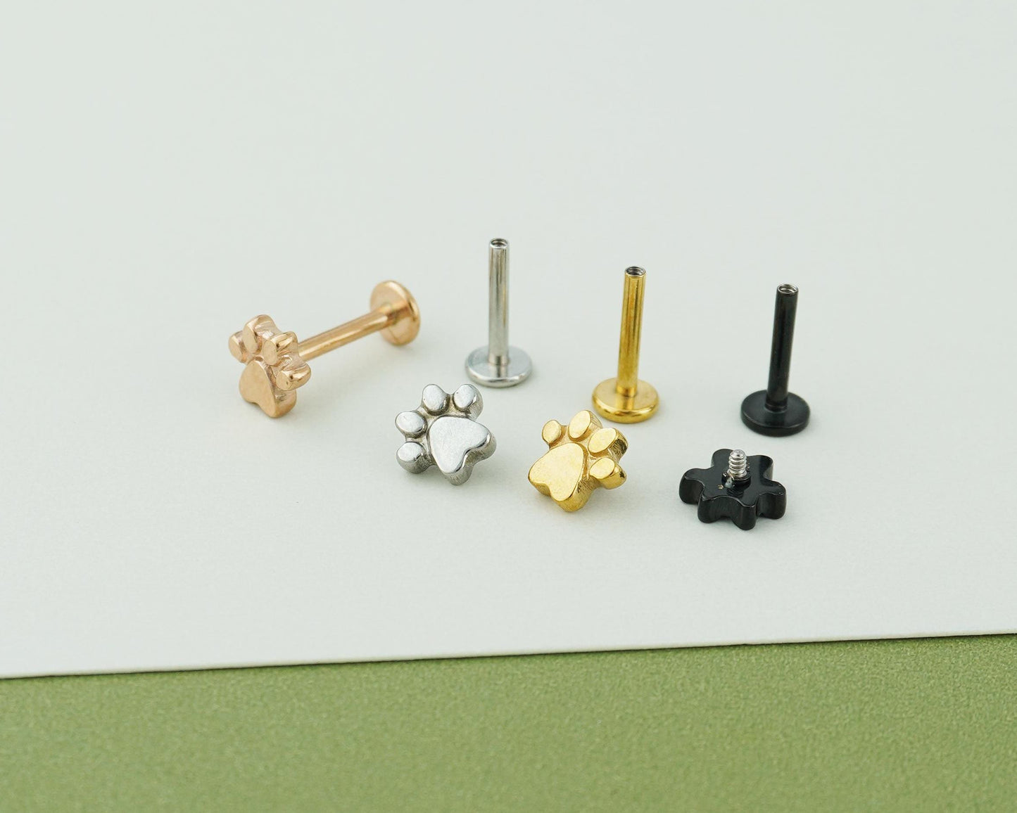 1 pc of Paw Print Stainless Steel Flat Screw Back Stud Earring in Steel, Gold, Black or Rose Gold, 16Gauge 6mm/8mm Post