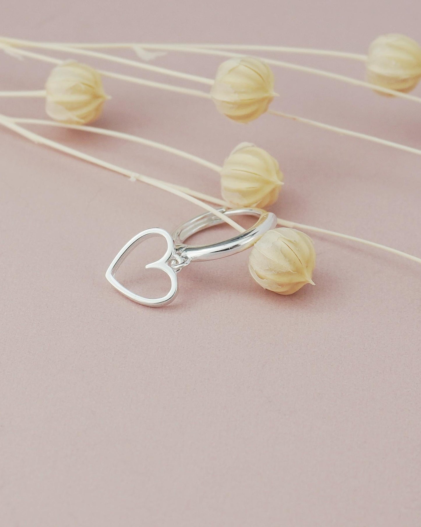 Pair of Sterling Silver Open Heart Dangly Charm Huggie Hoop Earrings