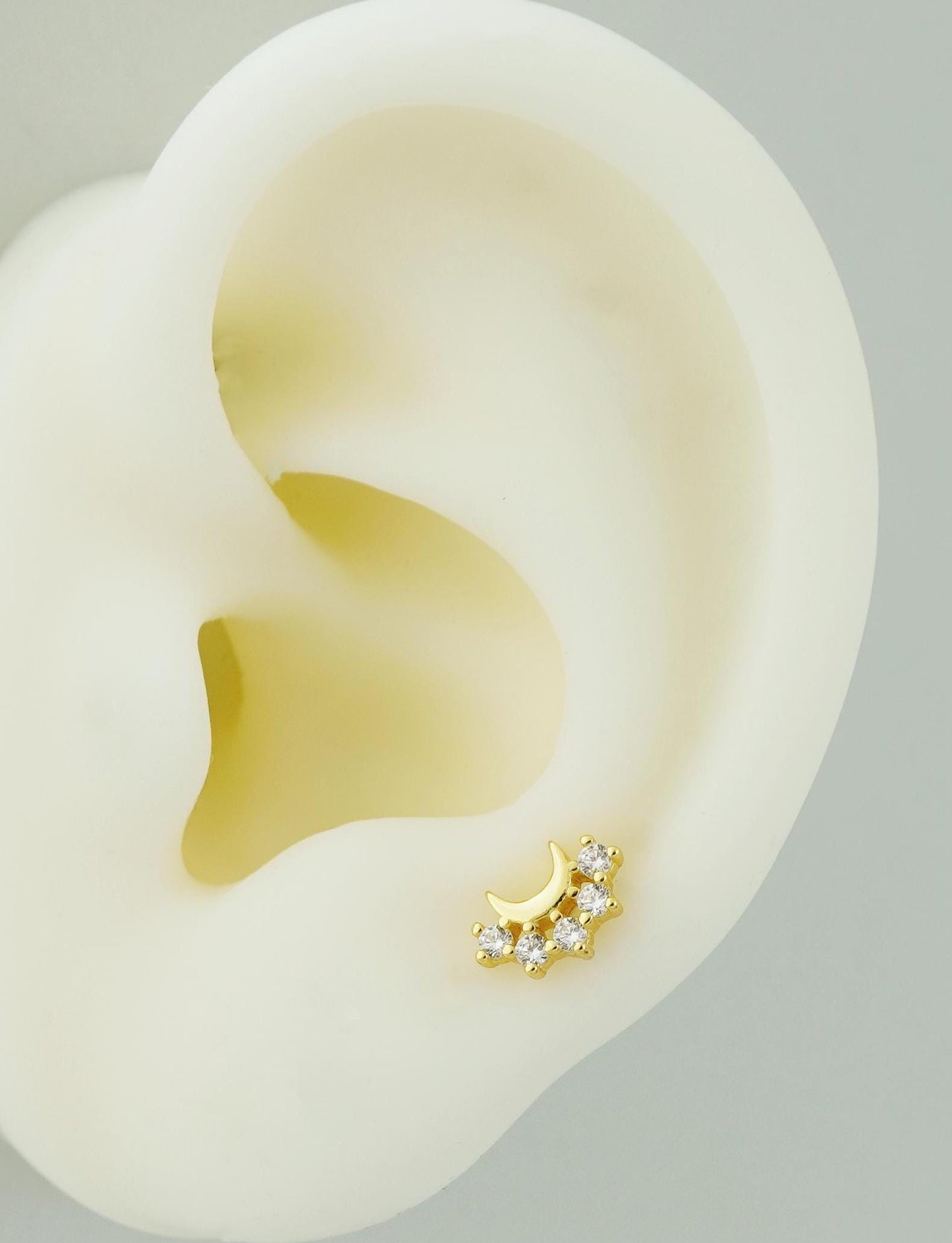 1 pc of CZ Moon Crown Stud Earring with Ball Screw Back, 18ct Gold Plated over Sterling Silver